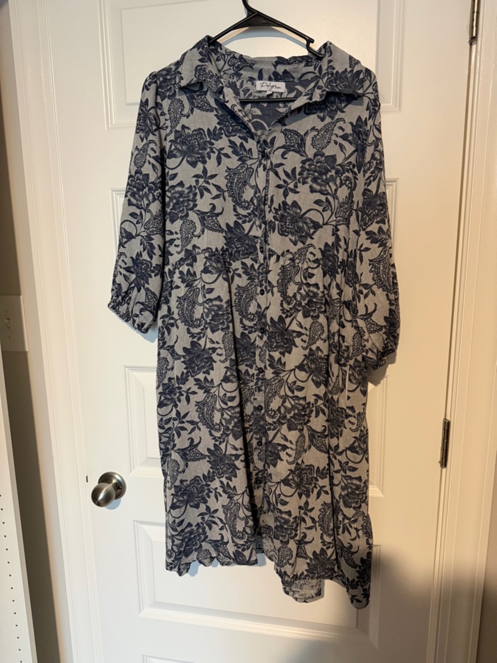 Polagram Navy Floral Mid-Length Shirt Dress